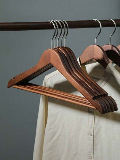 1/5 Piece Natural Wood Clothes Hanger, With Anti-Slip Rods, Suitable For Clothing Stores And Hotels