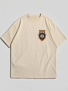 Fractyr 男士时尚休闲街头摇滚说唱风宽松短袖T恤 | 台球风格 | 老虎与8号球印花 | 精致设计 | 春夏必备 | 百搭易穿，展现您的个人风格 - 杏色 - 查看 7