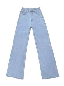 复古蓝色宽松阔腿牛仔裤，新款宽松直筒裤，适合度假、节日、牛仔装扮、牛仔裤、长裤、外出等场合，女士牛仔裤，女士牛仔套装，女士牛仔裤，休闲春季下装 - 淺色水洗藍 - 查看 6