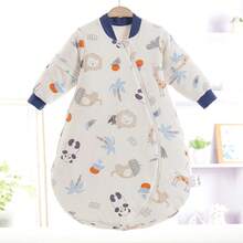 1件卡通圆底婴儿睡袋，2.5托克薄垫，温暖柔软，可拆卸袖子，防踢被，适合秋冬季 - 藍色 - 查看 12