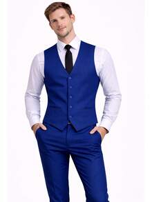 Colete Social masculino Azul Royal Slim Premium com Regulador 2 Bolsos Abertos - Azul Royal - Visão 1