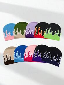 1pc Men's Unique Fire Pattern Knitted Beanie Hat, Suitable Autumn/Winter Warmth And Casual Outfit Winter Hat Fall Outfit - Multicolor - View 9