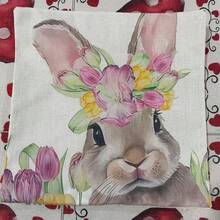 4件套复活节兔子抱枕套，春日乡村风格，饰有十字架、郁金香和复活节花卉图案，单面设计，不含枕芯。 - 彩色 - 查看 4
