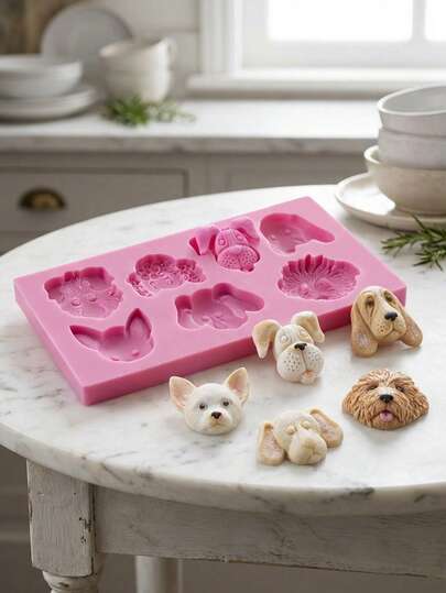 1pc/2pcs Reusable Silicone Mold With Dog And Cat Head Shapes, Candy And Chocolate Making Mold, Suitable For Homemade Baking Cupcakes, Jelly, Cookies And Pudding