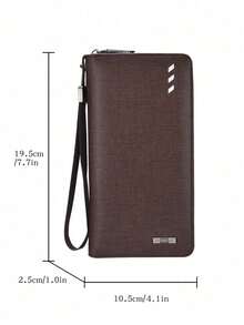 SHABILI 1件纯色PU皮革大容量拉链钱包，商务手拿包，男士手机袋，通勤及日常钱包，腕包，教师配件，复古钱包腕包 - 咖啡 - 查看 4