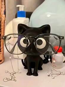 可爱黑猫眼镜架兼桌面收纳架 - 3D打印猫咪眼镜架，带坐姿猫咪底座，小巧便携，适用于家庭、办公室、书架、书桌 - 可爱的猫咪装饰品，可用于眼镜收纳和配件展示 - 查看 4