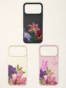 3件套花卉蝴蝶印花仿皮手机壳，粉色/白色/黑色TPU材质，防震防刮，浪漫花卉风格，夏季手机壳，可爱手机壳，花朵手机壳，兼容和Galaxy手机，适合日常使用，生日、母亲节、毕业礼物，手机配件 - 彩色 - 查看 12