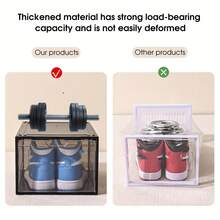 6个升级版全硬实心塑料鞋盒，带磁性前门，可堆叠透明塑料鞋盒，适用于运动鞋、衣柜、鞋柜，透明，黑色 - 查看 11