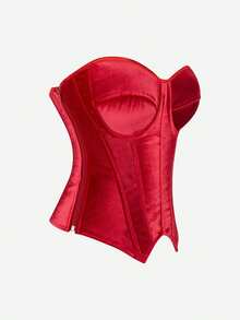 Women's Strapless Bustier, Side Zipper Design, Back Tie Closure, Regular Length Crop Top, Suitable For Party, Ball, Halloween, Retro Outfit Summer - Red - View 6