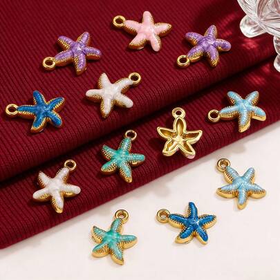 1/5 Piezas Colgantes de acero inoxidable con esmalte en forma de estrella de mar para hacer joyas DIY, pulseras, collares, joyería, colgantes dorados, manualidades hechas a mano