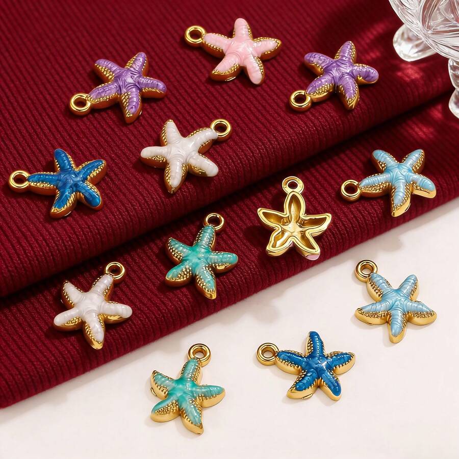 1/5 Pcs Stainless Steel Enamel Starfish Charms For Jewelry Making DIY Bracelet Necklace Jewelry Gold Pendants Handmade Crafts - Multicolor - View 1