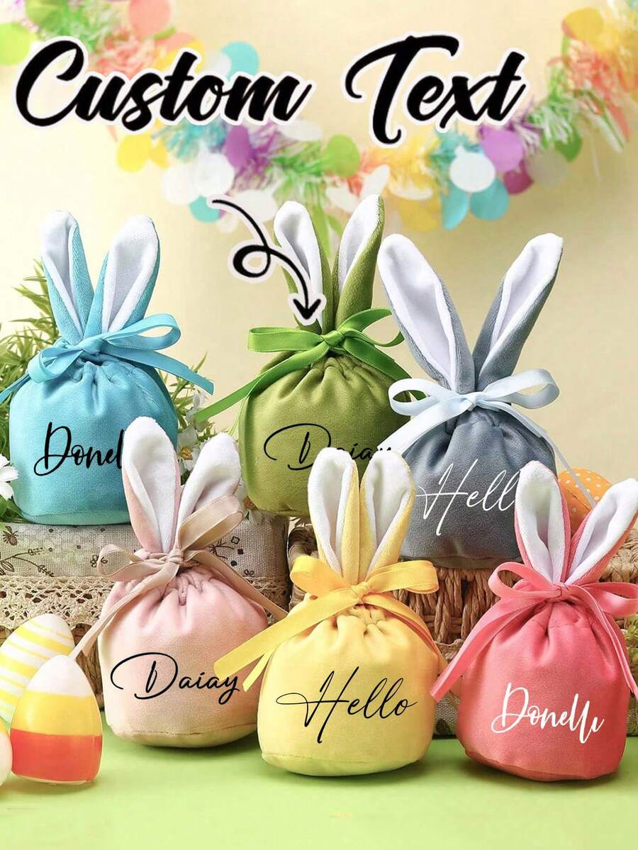Personalized Rabbit Easter Gift Bag, Rabbit Bag, Gift Bag, Candy Gift Bag, Velvet Rabbit Drawstring Bag, Christmas Gift Bag, Easter Gift Bag, Baby's First Easter, Rabbit Ear Bag, First Easter Gift, Easter Egg Bag - Multicolor - View 1