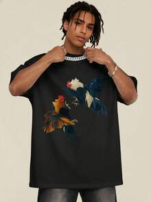 Camiseta de hombre manga corta para pareja diseño de gallos estampado colorido regalo ideal para cumpleaños masculino 100% algodón puro camiseta de verano transpirable suelta cómoda y suave para uso al aire libre estilo casual conjunto para pareja - Negro - Ver 5