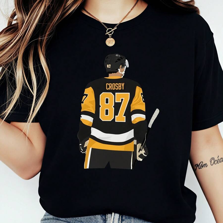 Neutral T Shirt Men Women Black Sidney Crosby 87 Hockey Player Jersey Print For Sports Fans Gift 100 Cotton Fashion Versatile Holiday Wear 100% Cotton 1PC 180g - 黑色 - 查看 1