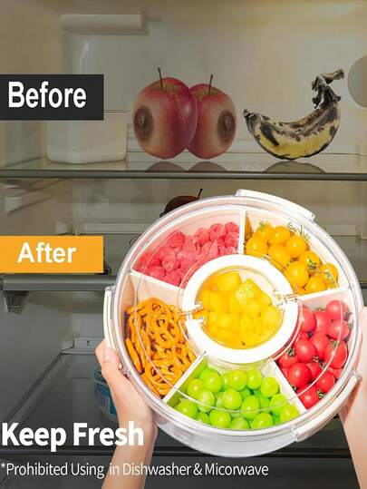 5-Compartment Rotating Fruit/Snack Tray, Portable Outdoor Rotating Snack Box With Lid, Detachable Rotating Snack Storage Box, Home Supplies, School Supplies, Outdoor Supplies, Office Supplies, Holiday Gift