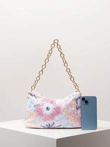 Metal Chain Floral Embroidery Sequin Ladies Handbag, Suitable For Evening Party, Elegant Ladies Wallet, Ladies Gift (Random Pattern) - Multicolor - View 3