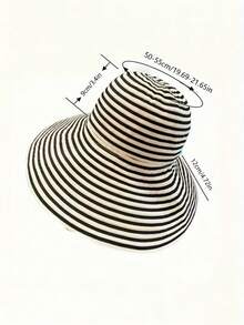 1顶波西米亚风可折叠夏季条纹渔夫帽，女士新款长檐防晒帽，时尚宽檐帽 - A - 查看 3