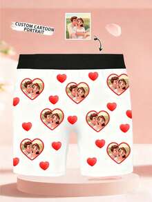 1 chiếc quần boxer nam màu đen thoáng khí in họa tiết, có thể tùy chỉnh, thích hợp làm quà Giáng sinh, Ngày Valentine, sinh nhật cho chồng và bạn gái. - trắng - Xem 4