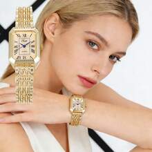 4件套优雅女士手表首饰套装，包含手链和项链，适合斋月、婚礼、生日派对、母亲节等各种场合。 - 金色 - 查看 5