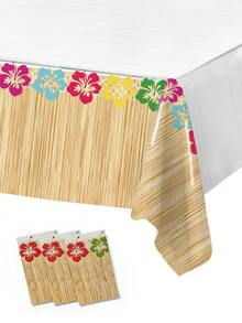 1件夏威夷主题一次性桌布，尺寸220*130厘米，防水塑料桌布，适用于生日派对、婚礼、性别揭晓派对、夏威夷热带派对、厨房餐桌装饰、夏季海滩派对、阿罗哈派对装饰、家居装饰、派对用品 - 彩色 - 查看 2