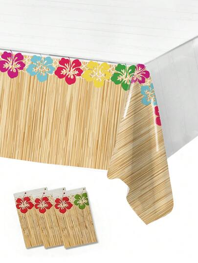 1pc Hawaiian Themed Disposable Tablecloth, Size 220*130cm Waterproof Plastic Table Cover, Suitable For Birthday Party, Wedding, Gender Reveal Party, Hawaiian Tropical Party, Kitchen Dining Table Decor, Summer Beach Party, Aloha Party Decoration, Home Decor, Party Supplies