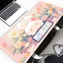 YUFZX Large Extended Pink Rabbit & Floral Pattern Mouse Pad, Non-Slip Rubber Base With Stitched Edges, Cute Aesthetic Art Style Desk Mat, Durable Computer Accessory For Home Office And Gaming, Ideal Gift For Gamers And Cute-Loving Teenage Girls - View 11