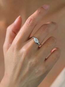 Fashionable White Rotating Elliptical Geometric Ring, Synthetic Cubic Zirconia, Daily Wear & Gift Jewelry For Women - White - View 1