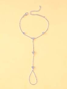 金色花朵手链，女士水晶戒指手链，波西米亚仙女风配饰，适合夏季派对装扮 - 銀色 - 查看 4