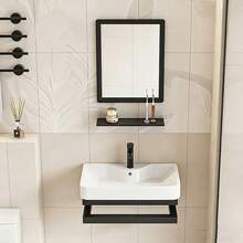 Combo Baño Completo Lavabo Moderno Con Espejo Compacto - Negro - Ver 1