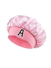1 pieza Diadema elástica con 26 letras a rayas, gorro de dormir de satén suave para mujer, gorro de ducha suave y elástico, gorro de dormir ajustable para damas, adecuado para el cabello - Rosa - Ver 7