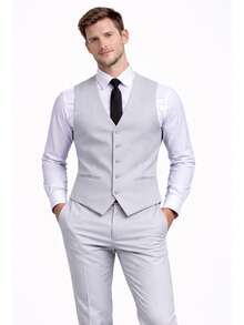 Colete Social masculino Cinza Slim Premium com Regulador 2 Bolsos Abertos - Cinza - Visão 1
