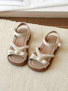 2026 Summer New Girls Pearl Princess Sandals, Fashion Open Toe Beach Shoes For Kids - Beige - View 3