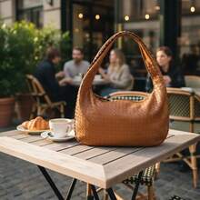 Elegant Women's Shoulder Bag In Braided Faux Leather - Camel - View 1