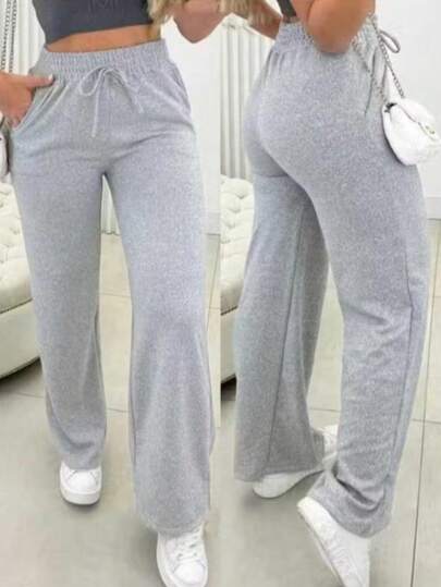 Calça Feminina de Lanzinha Pantalona Com Elástico na Cintura e Bolso Confortável Casual e Estilosa Dia a Dia Inverno Frio