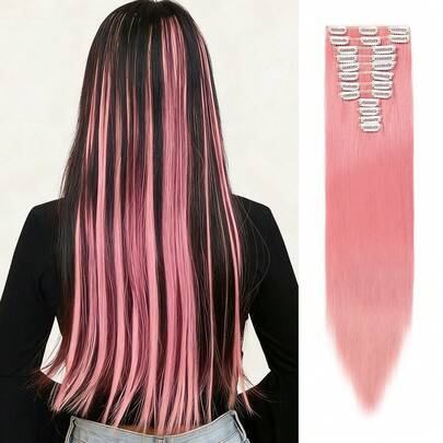 12-Piece 22-Inch Synthetic Straight Hair Extensions | Natural Seamless Invisible Clip-In, Matte Texture, Smooth & Manageable, Beginner-Friendly