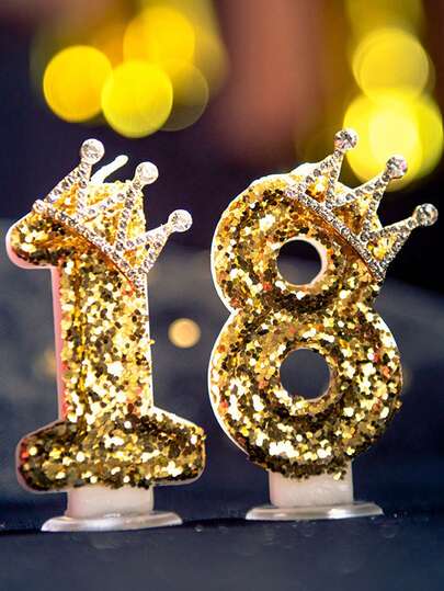 1pc Gold Crown Sprinkle Candle, Birthday Cake Candle Topper, Baking Dessert Party Cake Decor Candle