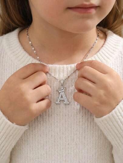 1pc Fashion Silver Copper With Zirconia Letter Pendant Necklace Party Party Decoration Accessories Jewelry Gifts For Family And Friends Accessories Travel Wear Matching Accessories