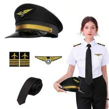 5件套复古派对角色扮演飞行员主题配饰套装，包括帽子、眼镜、肩章、胸针、领带，适合派对、圣诞节、新年嘉年华等场合，是完美的礼物之选。 - 彩色 - 查看 2