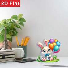 2D Flat Cute Rabbit, Easter Diamond Painting Desktop Decor, DIY Asymmetrical Shape Acrylic Diamond Embedded Decorative Craft Gift, 2D Flat - A - View 4