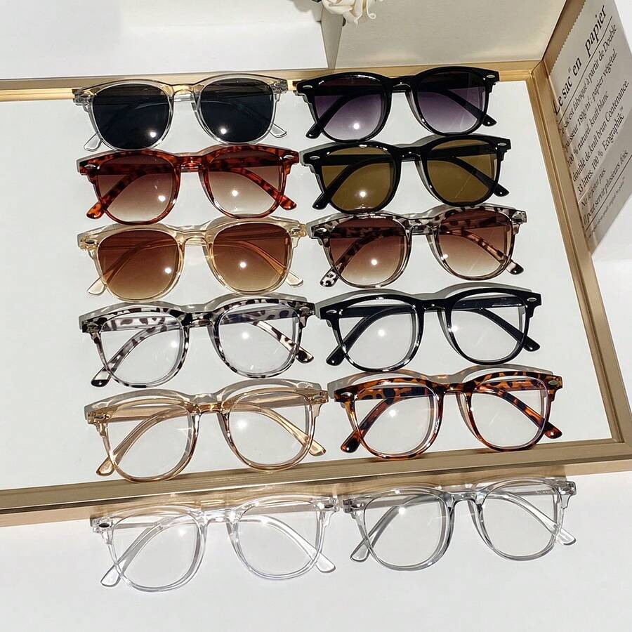 12pcs Women's Oval Plastic Studs, Minimalist Elegant Classic Atmosphere, Fashionable Glasses Suitable For Street, Cafe, Gathering, Family Dinner - Multicolor - View 1