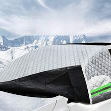 汽车挡风玻璃雪罩，加长加厚，冬季防霜防冰防紫外线遮阳罩，通用型，适用于轿车、SUV、卡车、厢式货车，防盗可折叠边缘设计，家用及汽车防尘罩 - 1pcs大號延長款 - 查看 4