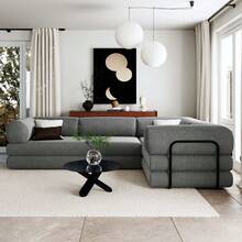 MERAX L-Shaped Modular Sofa Bed In Corduroy Fabric, Ideal For Living Rooms And Apartments, Gray - 灰色的 - 查看 3