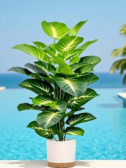 Large Realistic Money Plant Leaves - Wide Leaf Plant Decor Design, Create Green Tropical Rainforest Style Decorative Tree, Suitable For All Seasons, Indoor And Outdoor Artificial Potted Plant, Applicable For Wedding, Hotel, Garden, Yard, Photography Setup, Etc.