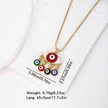 1件18K镀金铜恶魔眼形锆石吊坠项链，奢华简约珠宝，女士礼物 - 金色 - 查看 9