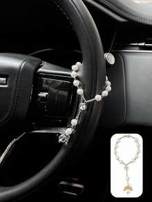 Mặt dây chuyền ngọc trai hồng, hình trái tim cánh thiên thần, trang trí vô lăng có thể điều chỉnh với ngọc trai trắng, phụ kiện xe hơi. - A - Xem 1