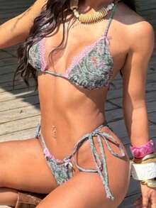 2026 Women's Random Print Spaghetti Strap Sexy Bikini Set, Elegant Beach Summer Swimwear, Suitable For Summer Vacation, Carnival, Casual, Chic - Multicolor - View 4