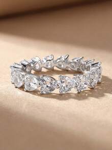 Newsoul 1pc Elegant Luxury Zirconia Ring, S925 Sterling Silver Promise Ring, Eternal Ring, Exquisite Jewelry Gift For Women - Silver - View 4