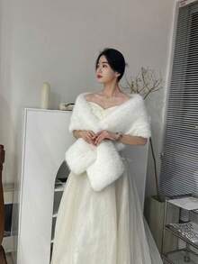 1pc Faux Fur Bridal Shawl Collar Cloak Cape For Wedding Dress Gown - White - View 6