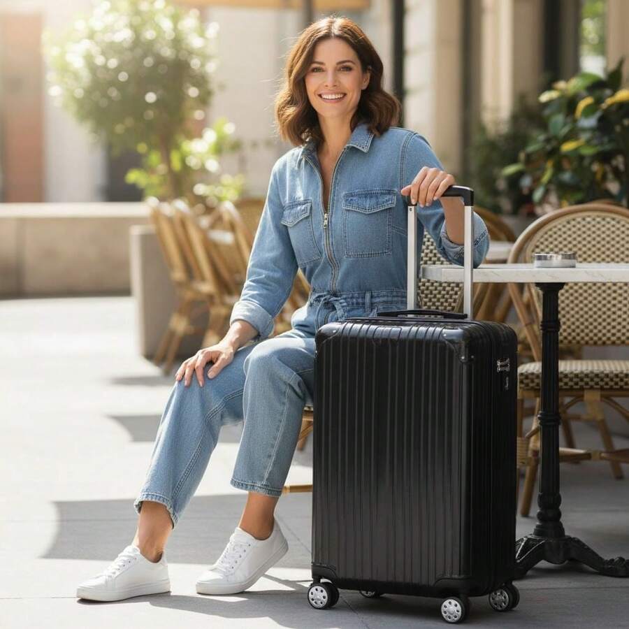 Expandable Carry-On Suitcase With Double Zippers, Durable ABS Structure, 4 Removable Wheels, 10kg Capacity, Carry-On Capacity, Adjustable Telescopic Handle, Secure Combination Lock - 黑色 - 查看 1