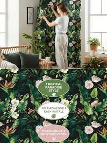 1 Roll Green Printed Wallpaper, Waterproof, Non-Stick, Easy To Clean, Removable And Reusable, Suitable For Home Decor, Cabinet, Room Background, Peel And Stick Wallpaper, Wall Covering. 17.7 INx 39.3/118.1/196.8 Printed Wallpaper - Green - View 2